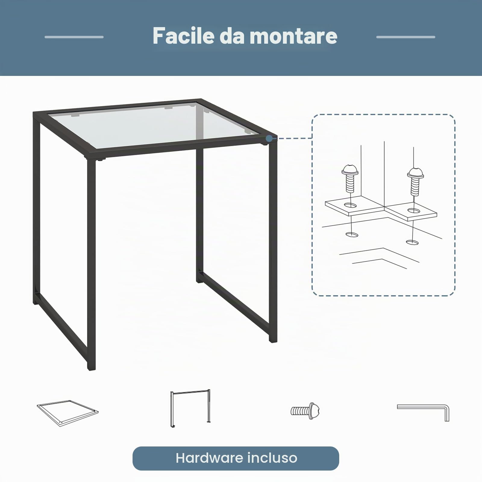 GIANTEX Tavolino quadrato 43 x 43 cm con piano in vetro temperato