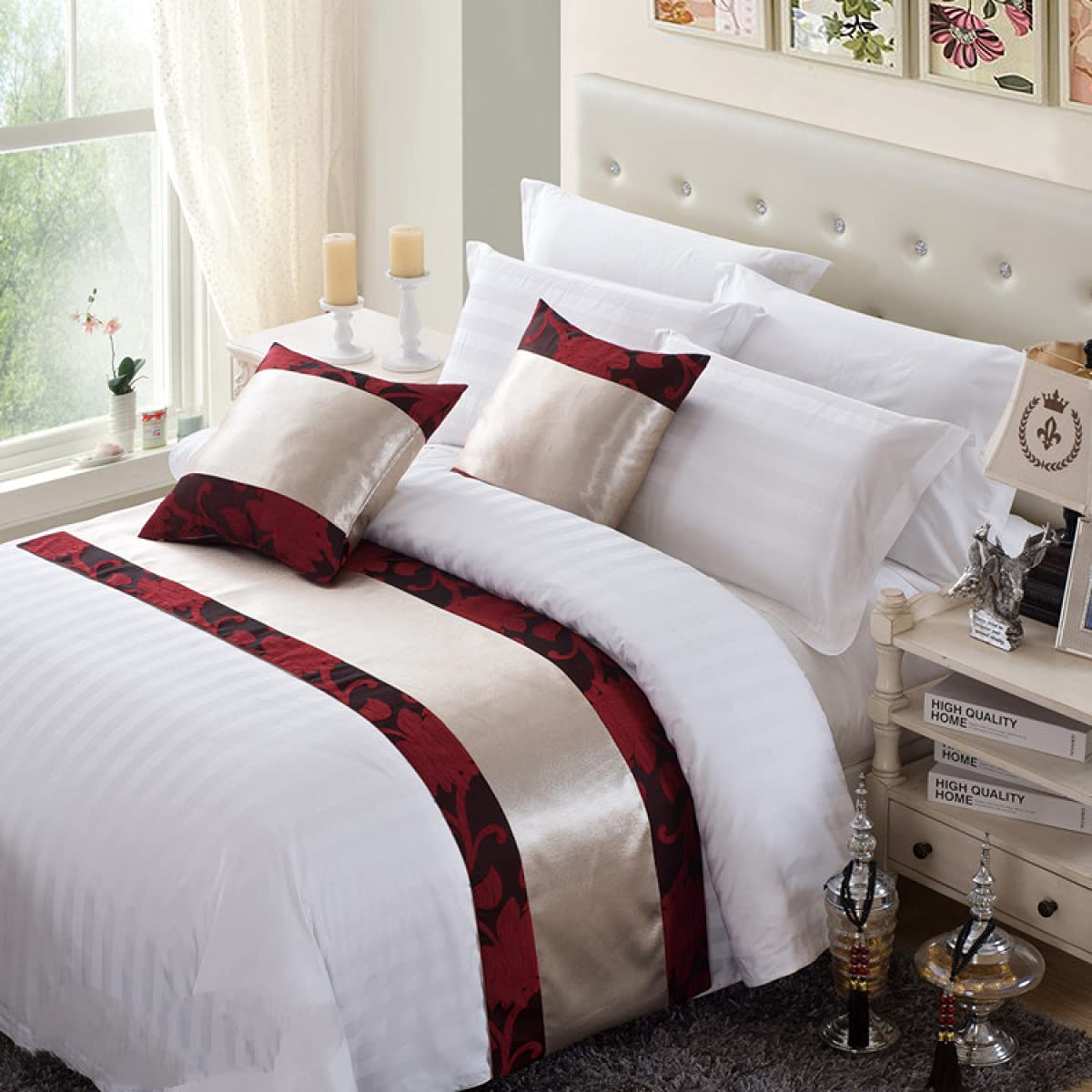 QFWMCW Quality Bed Runner Scarf Satin Jacquard Gold Spread Cover Home Hotel Decoration Bed Runners No Fading King Size-image-35