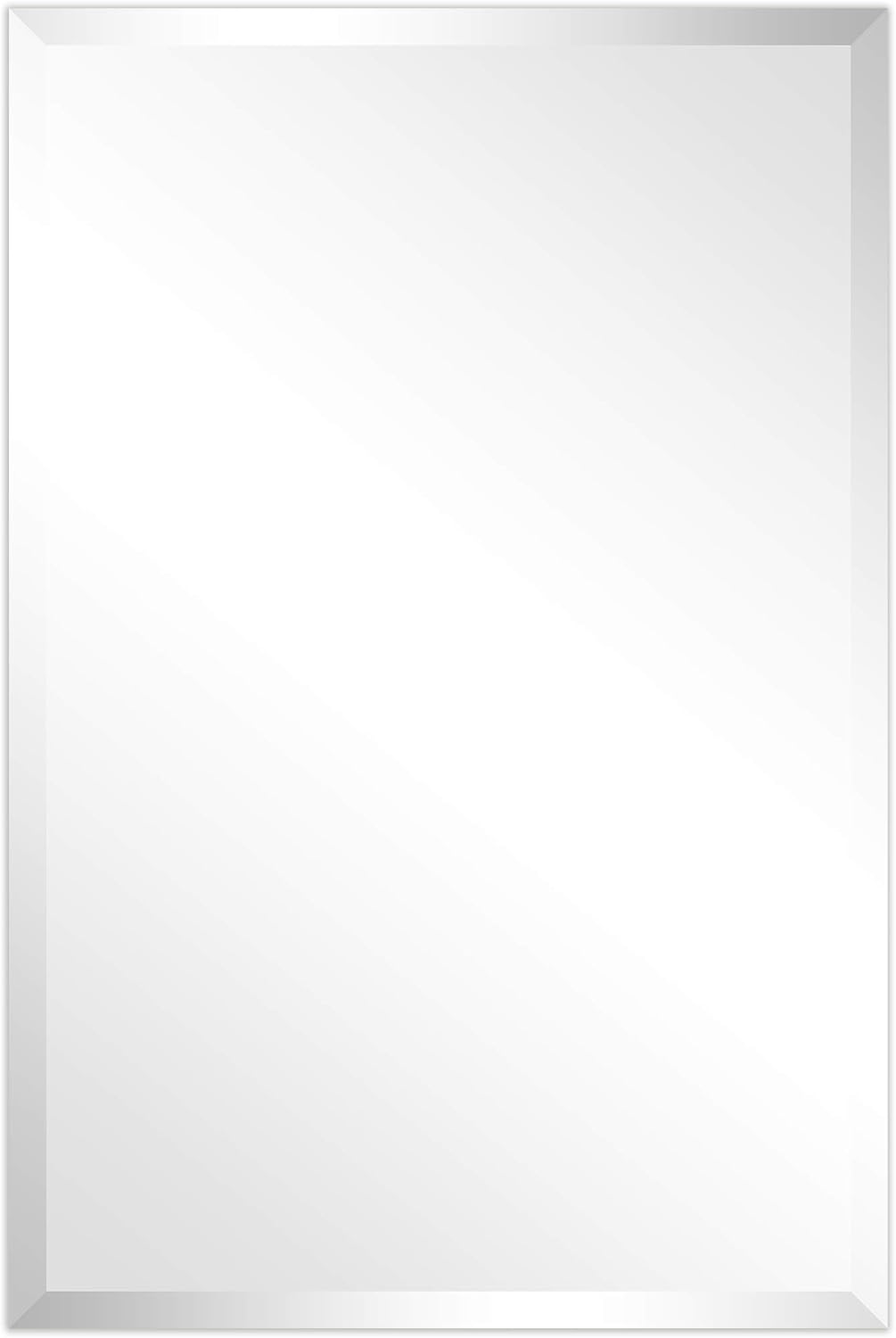 Empire Art Direct Frameless Prism Modern Wall Mirror 1"-Beveled Edge Ready to Hang for Bathroom, Vanity, Bedroom, 24" x 36", Rectangular