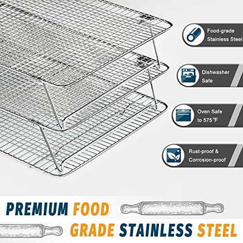Hiware Stainless Steel Stackable Cooling Rack For Baking, 3 Tier 11.8”X 16.5”,Oven & Dishwasher Salf And Fit Half Sheet,Wire Cooling Racks For Cookie, Pizza, Cake #TOP2