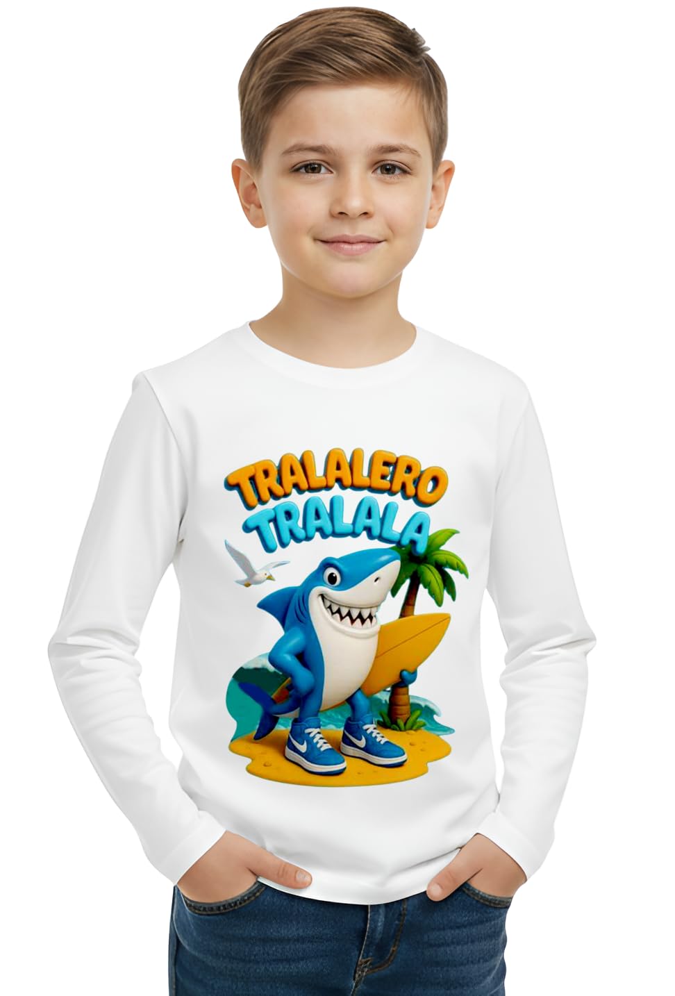 Tralalero Tralala Shark Printed Cotton Full Sleeve T-Shirt for Kids-S10-image-17