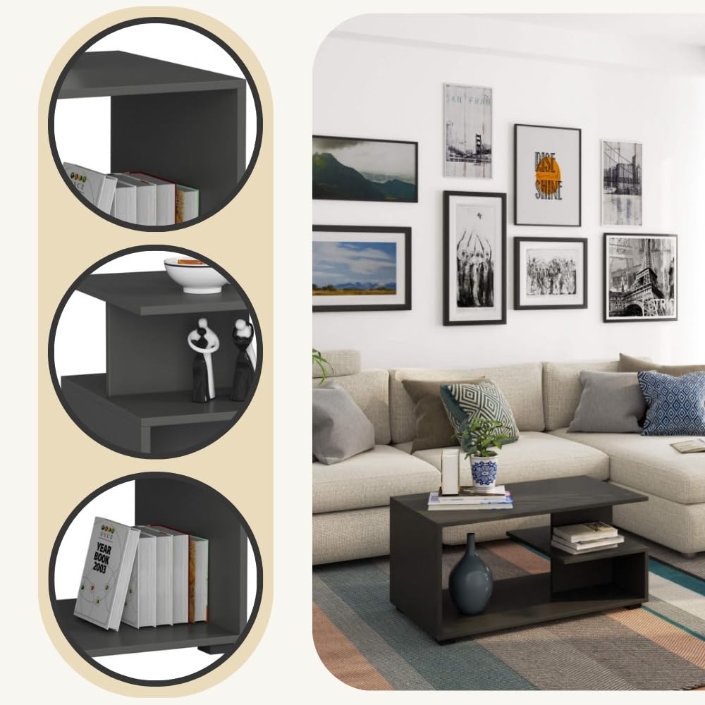 AKORD | Tavolino da Caffè in Legno | Tavolo Salotto Moderni | Credenza per il Soggiorno | Arredamento Casa | Tavolini a 3 livelli | Piano in laminato 16mm | 90 x 45 x 51 cm | Grafite Grigio