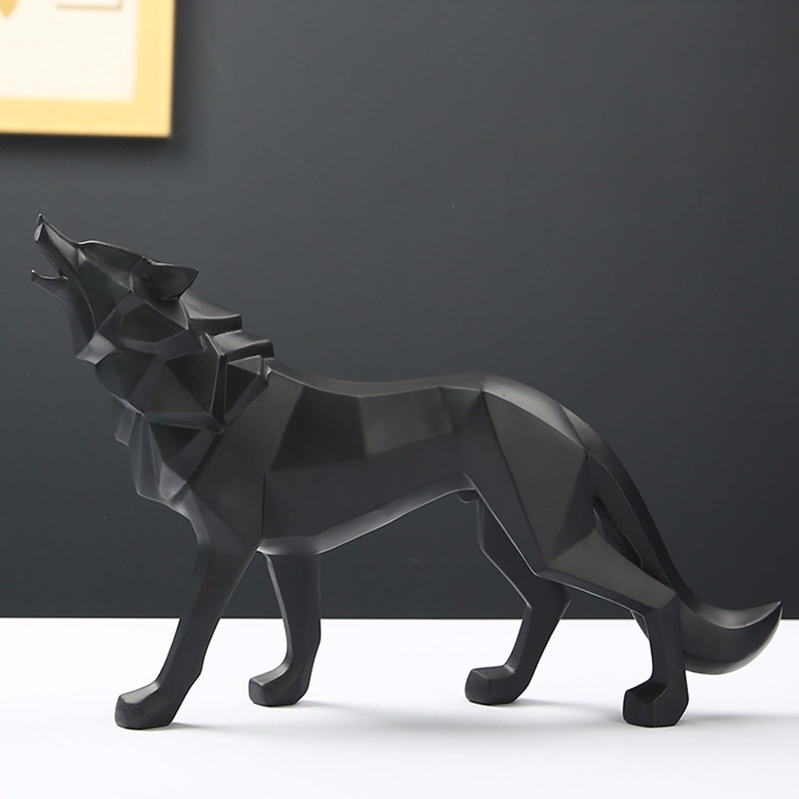 Escultura de Estatua de Lobo de Resina esculturas abstractas decoración del hogar estatuas de Animales decoración geométrica Moderna Figuras de Mesa de Mesa Adornos para gabinetes,Negro