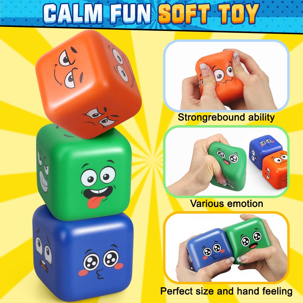 3 Pcs Foam Smile Squeeze Dice Cube For Kids Adults, Portable