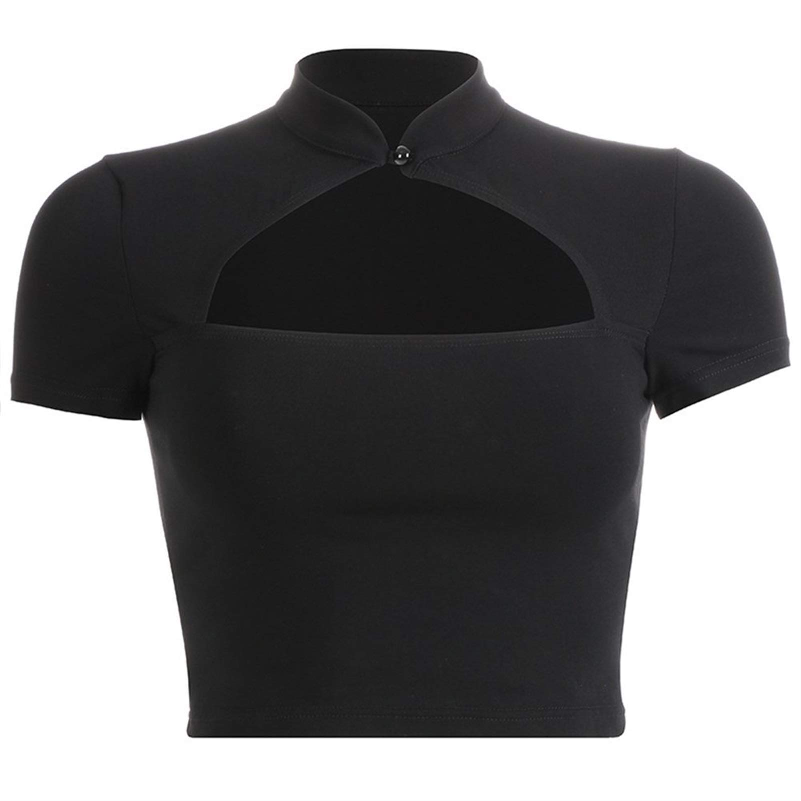 Black Women T-Shirts À Manches Courtes T-Shirt Crop Top Évider T-Shirt D'été Comfortable