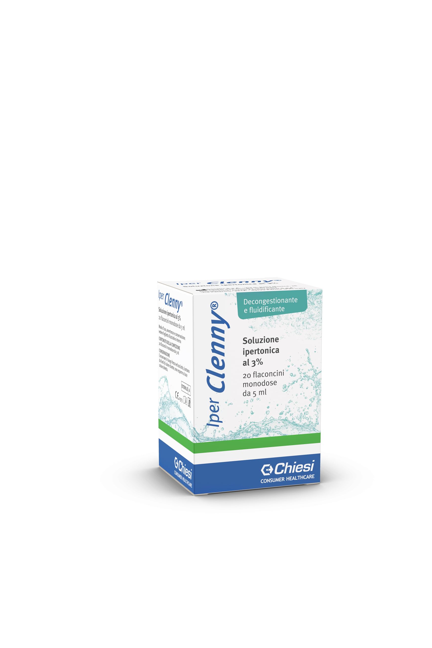 Iper Clenny Soluzione Ipertonica - Adulti e Bambini - Per Nebulizzazione o Instillazione - Azione Decongestionante e Fluidificante - Raffreddore, Rinite, Rinosinusite – 20 Flaconcini Monouso da 5ml
