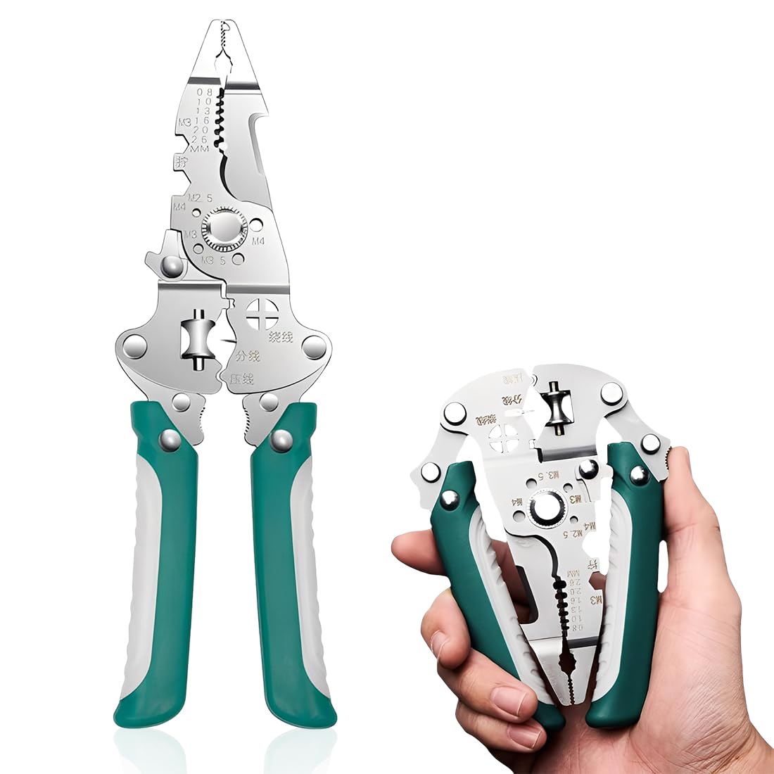 1 Pezzi Pinza Multiuso, 18 in 1 Pinza Spellacavi Elettrici Pieghevole, Elettricista 211 mm Attrezzi Elettricista Professionali, Crimpatrice per Installazioni Elettriche (Verde)