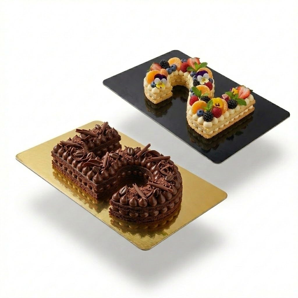 Lot de 20 Supports à Gâteaux Rectangulaires | 40x60 cm | Noir et Doré | épais 2mm | Carton Réversible | Socle Gâteau | Pâtisserie Boulangerie Buffet | Number Cake | Tarte Biscuits Tapas
