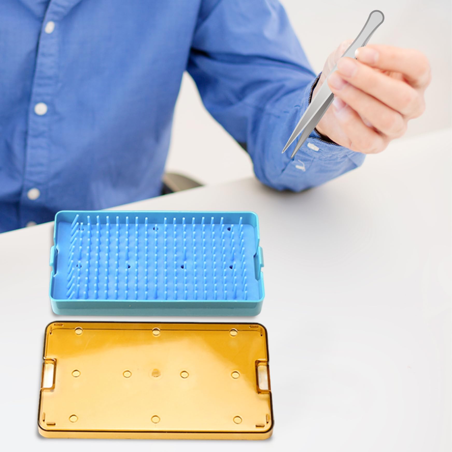 STROVIZIONE STRUMENTI AUTOCLAVABILE PLASTICA CASSIONE STELLIZZATORE CON MAT di silicone 6.3x3.5x0.8 Scatola di stoccaggio della sterilizzazione resistente al calore per cliniche, scatola di sterilizz