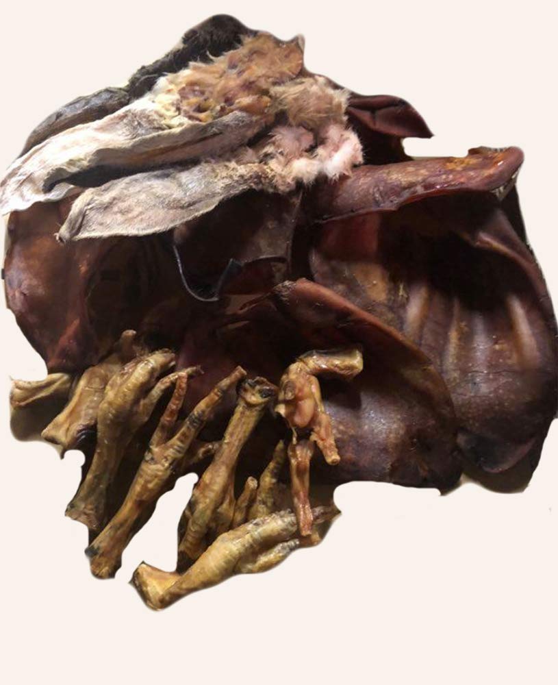Rydale Natural - Mixed box of three of the most popular natural treats for dogs 5 x Chicken Feet, 5 x Pigs Ears and 5 x Rabbit Ears with hair. 100% Natural