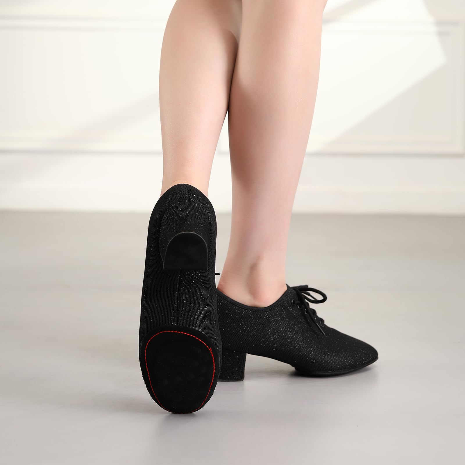 Chaussures de Danse Latine Femmes avec Lacets Bout Fermé Salsa Tango Chaussures de Danse Entrainement