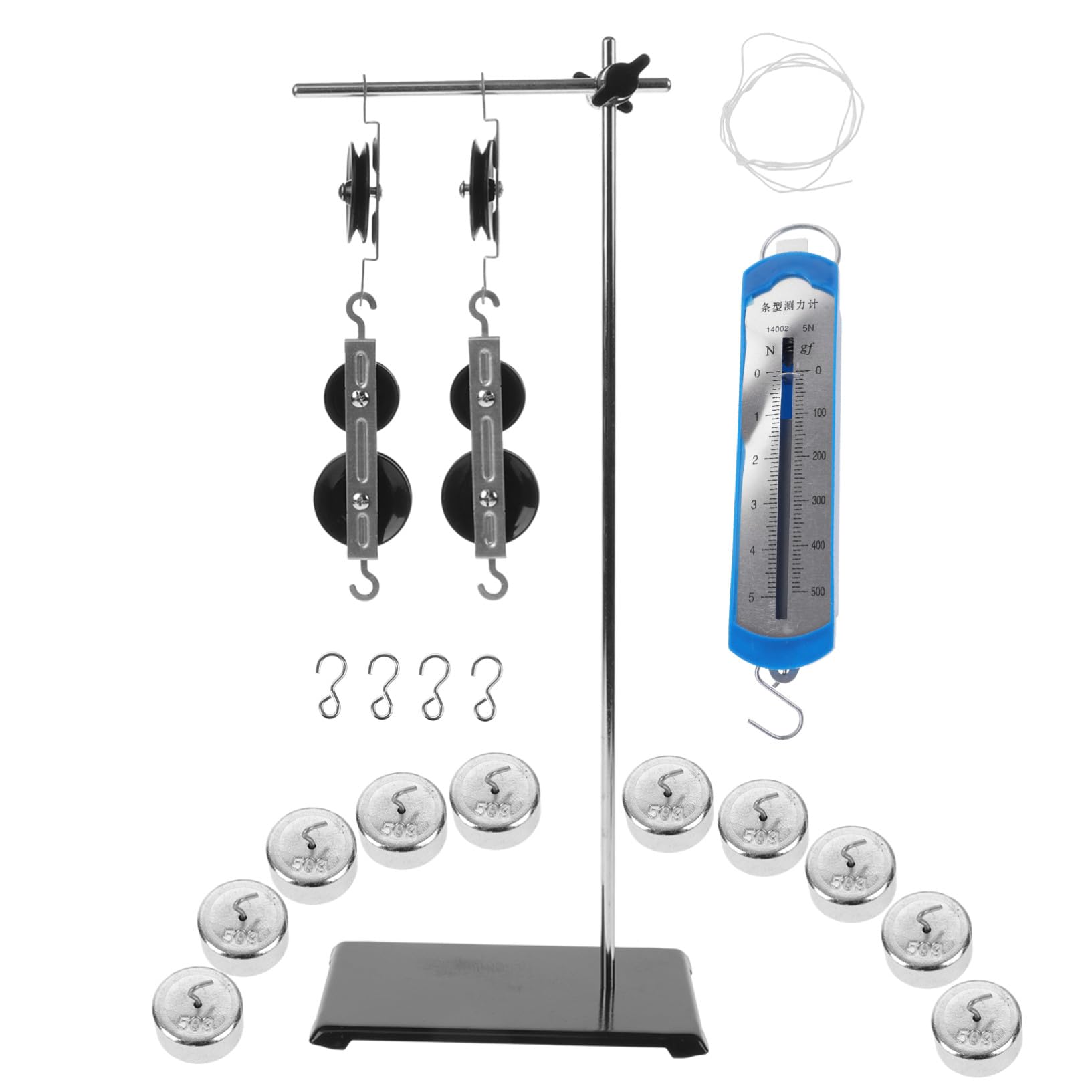 WOONEKY Set di Carrucole Didattico Supporto Regolabile e Pesi da 50g per Esperimenti di Fisica Scolastica, Kit Scientifico per Laboratorio e Apprendimento Principi Meccanica