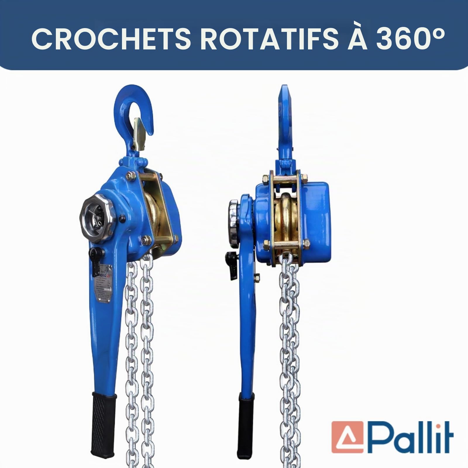Pallit Palan à levier LEVER-M | Capacité de charge de 1500 kg | Longueur de la chaîne 6 m | frein de charge résistant