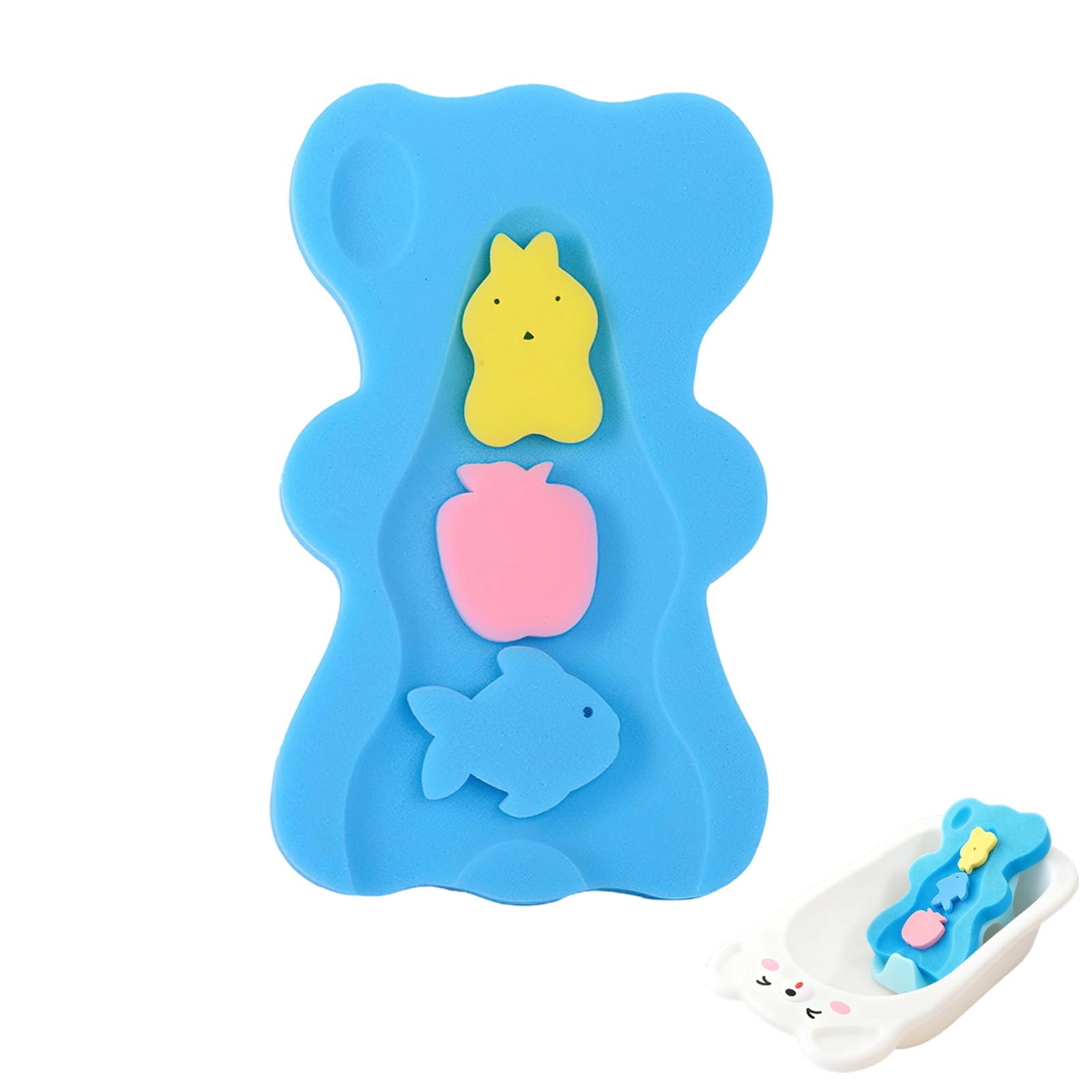 Baby Bath Sponge Support, Anti-Slip Baby Bath Cushion, Soft Newborn Bathing Supplies, Newborn Bath Support for Sink or Bathtub, Quick-Drying Travel-Friendly Design (Blue)