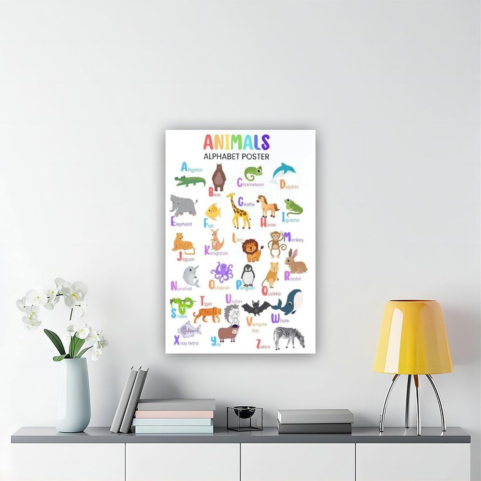 Poster sur toile avec lettres de l'alphabet et éducation - Décoration murale pour salon, chambre à coucher - 40 x 60 cm