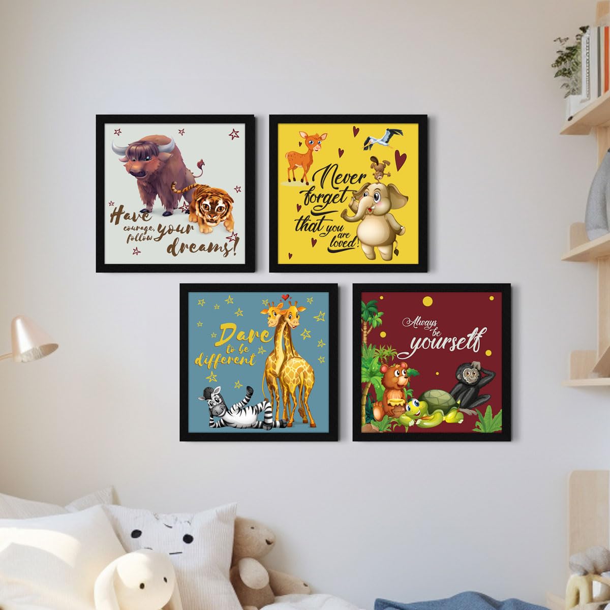 Cute Animal Wall Art - Set of 4 Kids Paintings -12 Cute Animal Wall Art - Set of 4 Kids Paintings -12