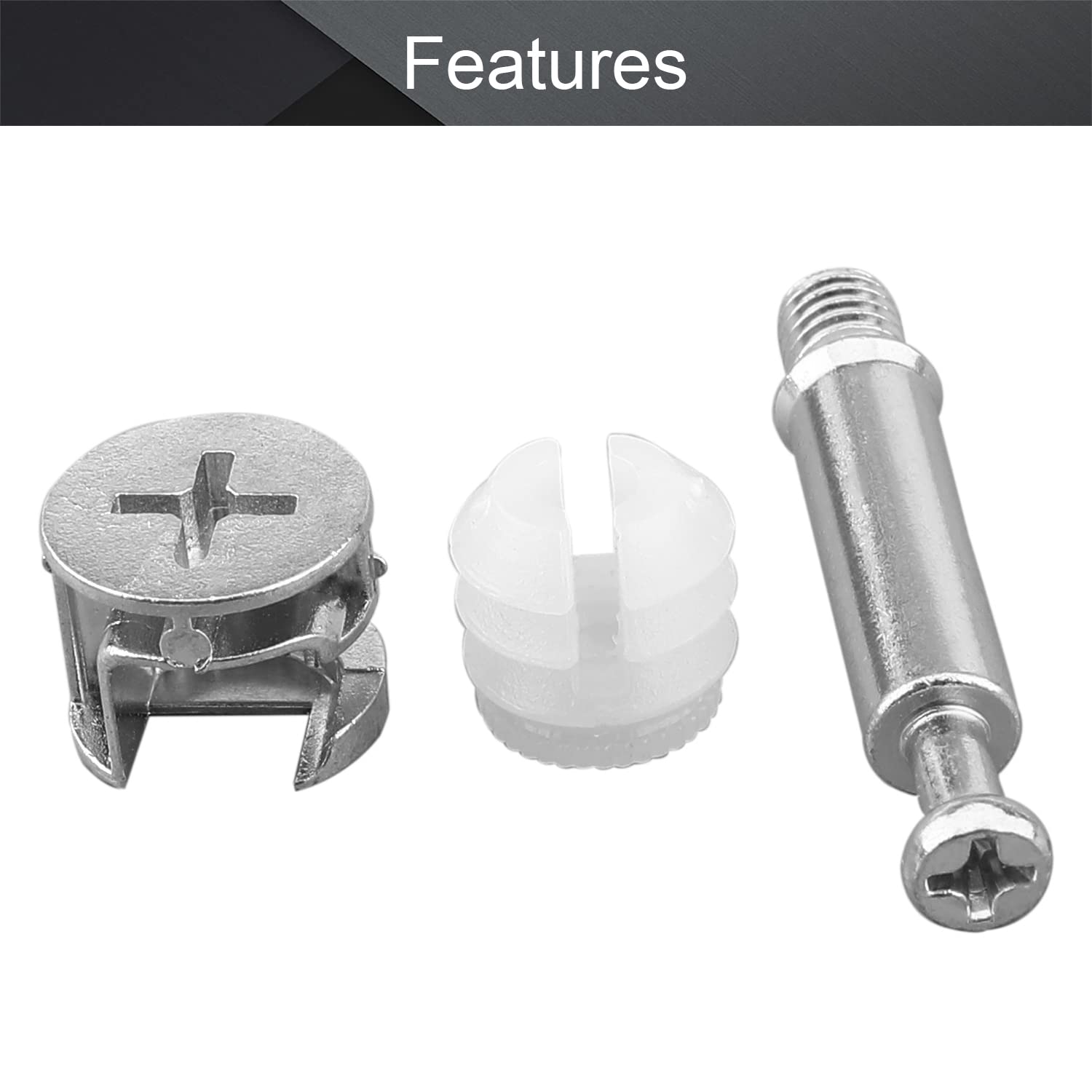 Furniture Connector Uxcell 3-in-1 Kit - 15mm Cam Locks With M6x35mm Dowels  \u0026 10.7mm Nuts, 10 Sets Cam Lock Fittings, image size:1500x1500