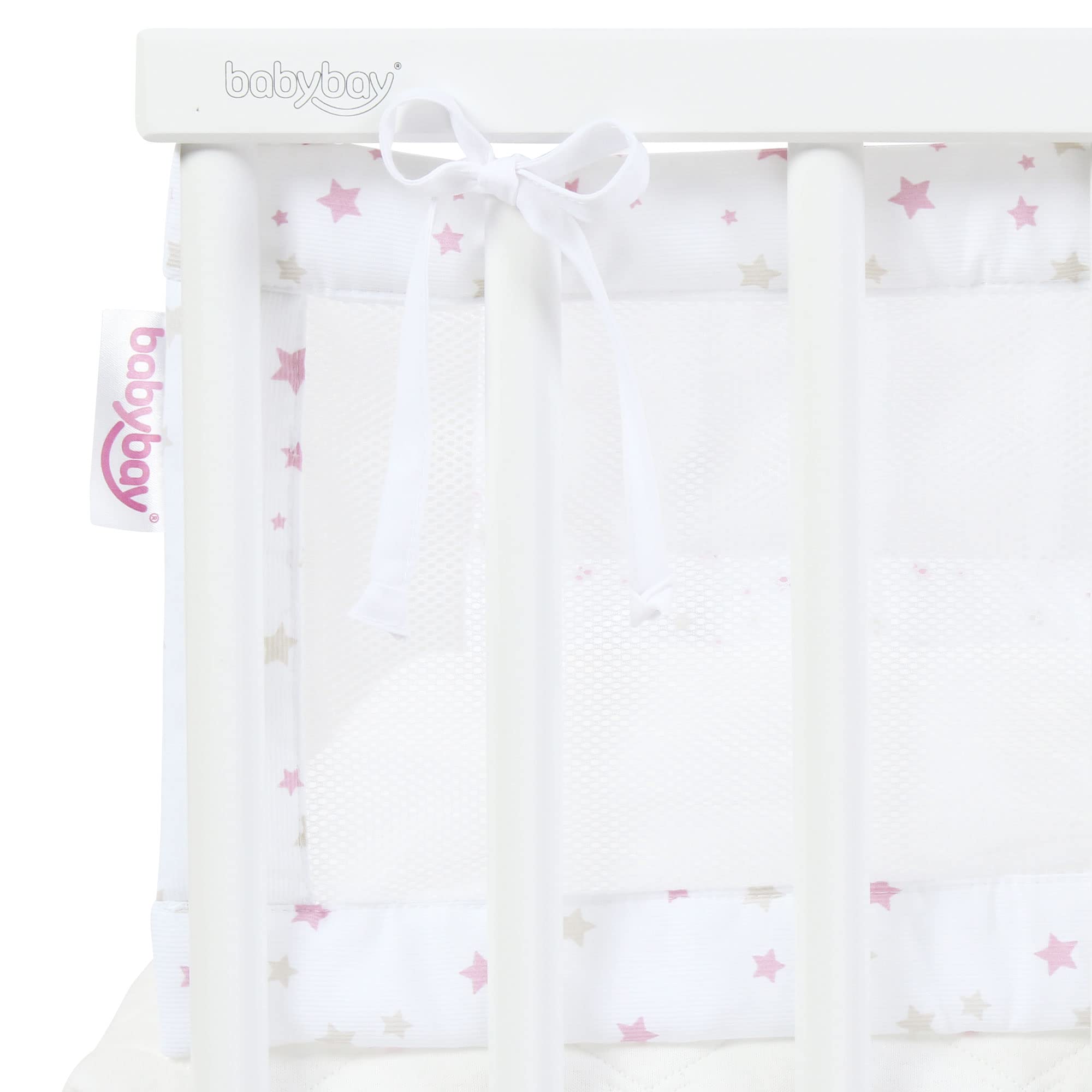 babybay Nestje Mesh Piqué/bedomranding voor bijzetbed/stootbescherming voor babybed, geschikt voor model Maxi, Boxspring, Comfort en Comfort Plus, witte sterrenmix zand/bessen