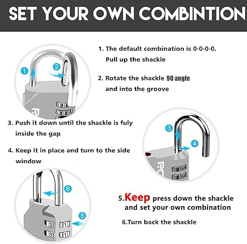 Miniatura 4 de RESET -060 - Candado de combinación de 4 dígitos para exteriores, para escuela, gimnasio, deportes, casillero, valla, caja de herramientas, puerta,