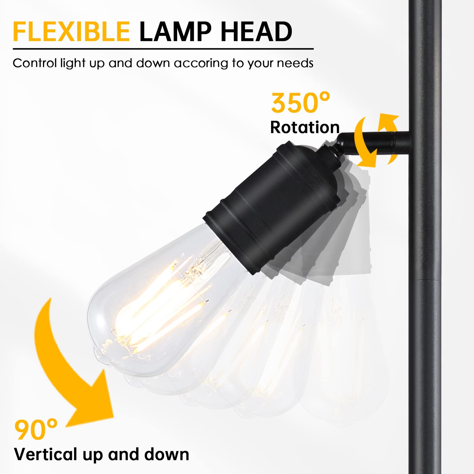 Lámpara de pie industrial con 3 luces giratorias ajustables, lámpara de pie de árbol para sala de estar, dormitorio, hogar, oficina (bombilla Edison E26, negro) 4