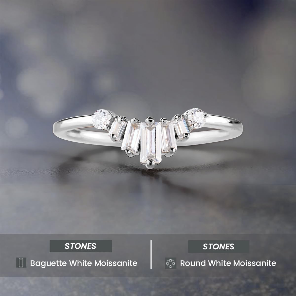 0.30CT Baguette Cut Moissanite Diamond Tiara Wedding Band Engagement Ring Enhancer 925 Sterling Silver Promise Stacking Curved Rose Gold Plated Women's Size 4-10
