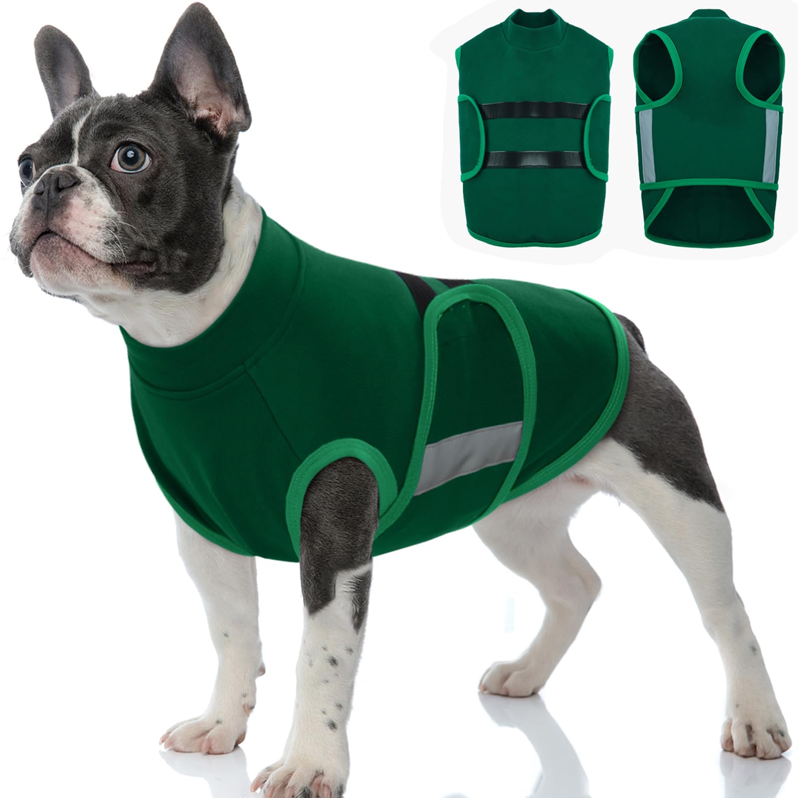 Katzinst Anxiety Wrap for Dogs, Lightweight & Reflective Dog Anxiety Vest, Pet Calming Wrap for Vet Visit, Car Ride, Fireworks, Stress Relief for Noise, Calming Jacket for Large Dogs, Green (XL)