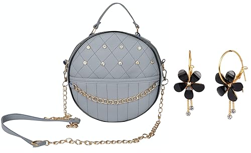 Pramadda Pure Luxury Classic Pastel Blue Sling Handbag Purse For Women | Special Birthday Gift Item for Girls | Unique Festival Diwali Flower Earring Combo Gift Set for Women Wife Girlfriend.