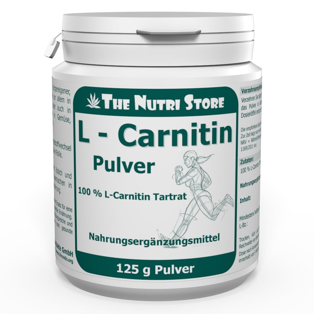 L-Carnitin Tartrat 100% rein Pulver 125 g - ohne Zusätze - The Nutri Store - Made in Germany