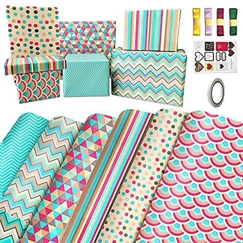 Birthday Wrapping Paper Set Included 6 Pack Gift Wrap Paper with paper string,Tag,Red Green Gift Wrapping Paper for Birthday,Bridal Baby Shower,Weddings,Graduations,Women,Men,Boy,Girl,All Occasion