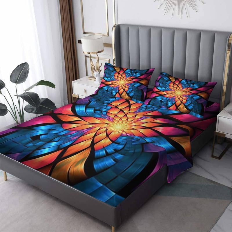 Abstract Sheets - Juego de sábanas de tamaño California King, sábanas de cama coloridas, microfibra suave, bolsillo profundo, sábanas y fundas de