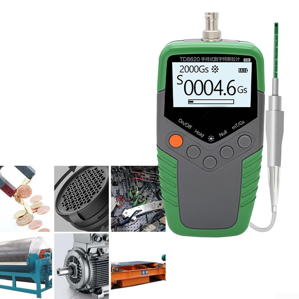 Teslámetro profesional TD8620 Digital Gaussmeter Rango de medición 0 hasta 2400 mT Sonda Hall 2 m Cable Pantalla LCD Auto Apagado Ligero para Análisis de densidad de Flujo Magnético Uso en Laboratorio