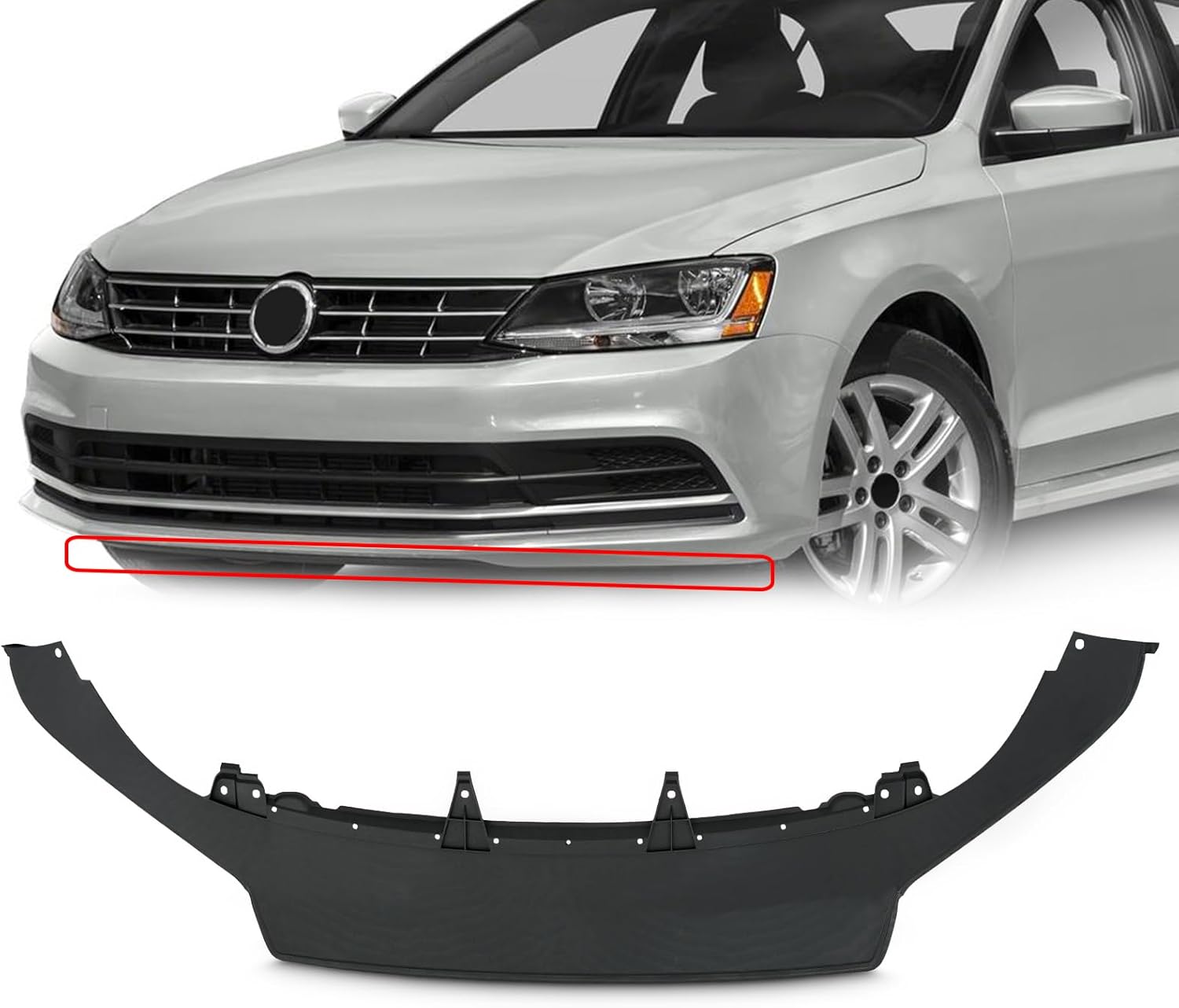 KARPAL Front Air Dam Deflector Lower Valance Compatible with 2015 2016 2017 2018 Volkswagen Jetta, Replacement OEM 5C6805903J9B9 VW1093128