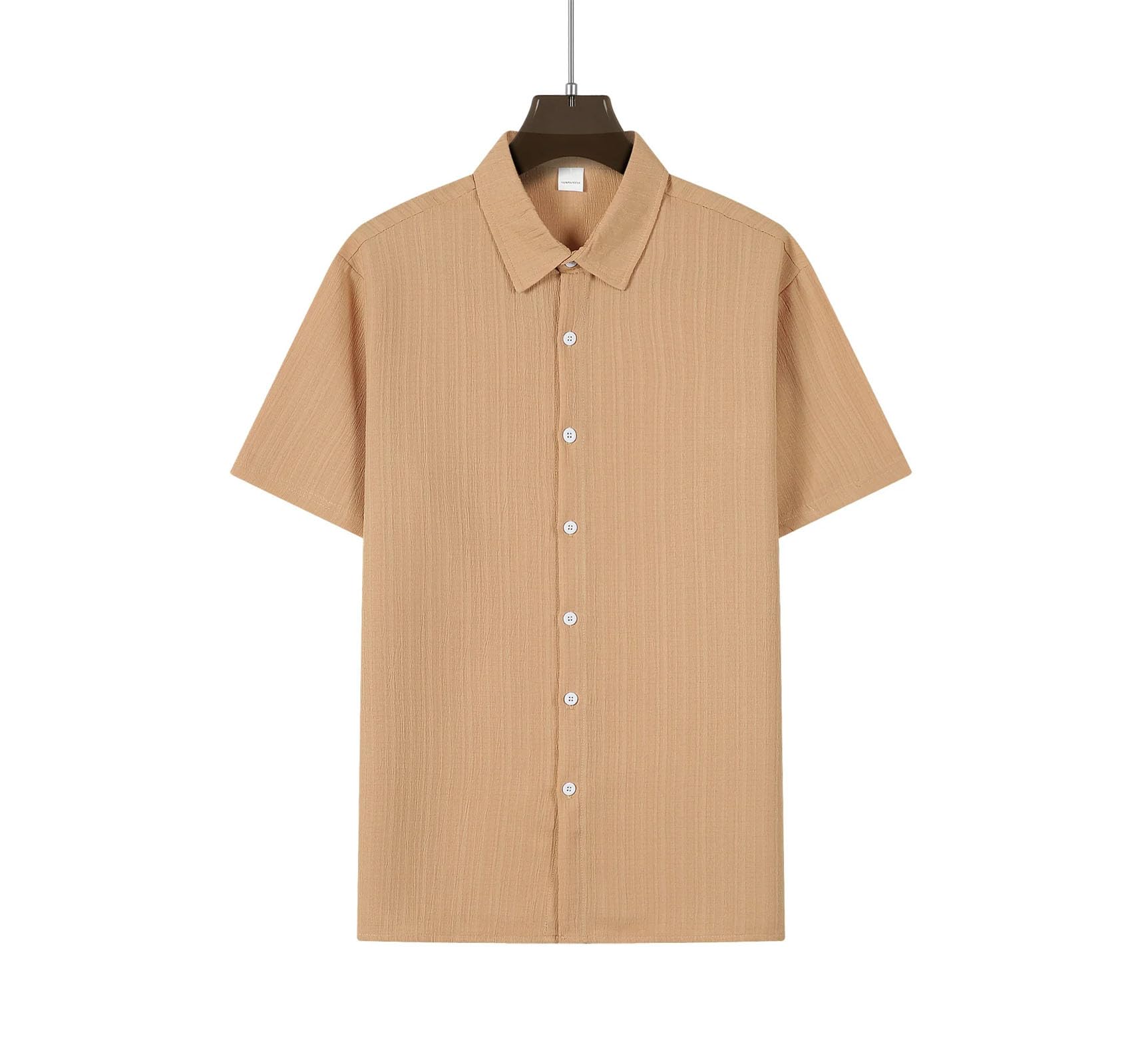 Camisa de manga corta para hombre, de lino, a rayas, informal, holgada, con solapa, para playa
