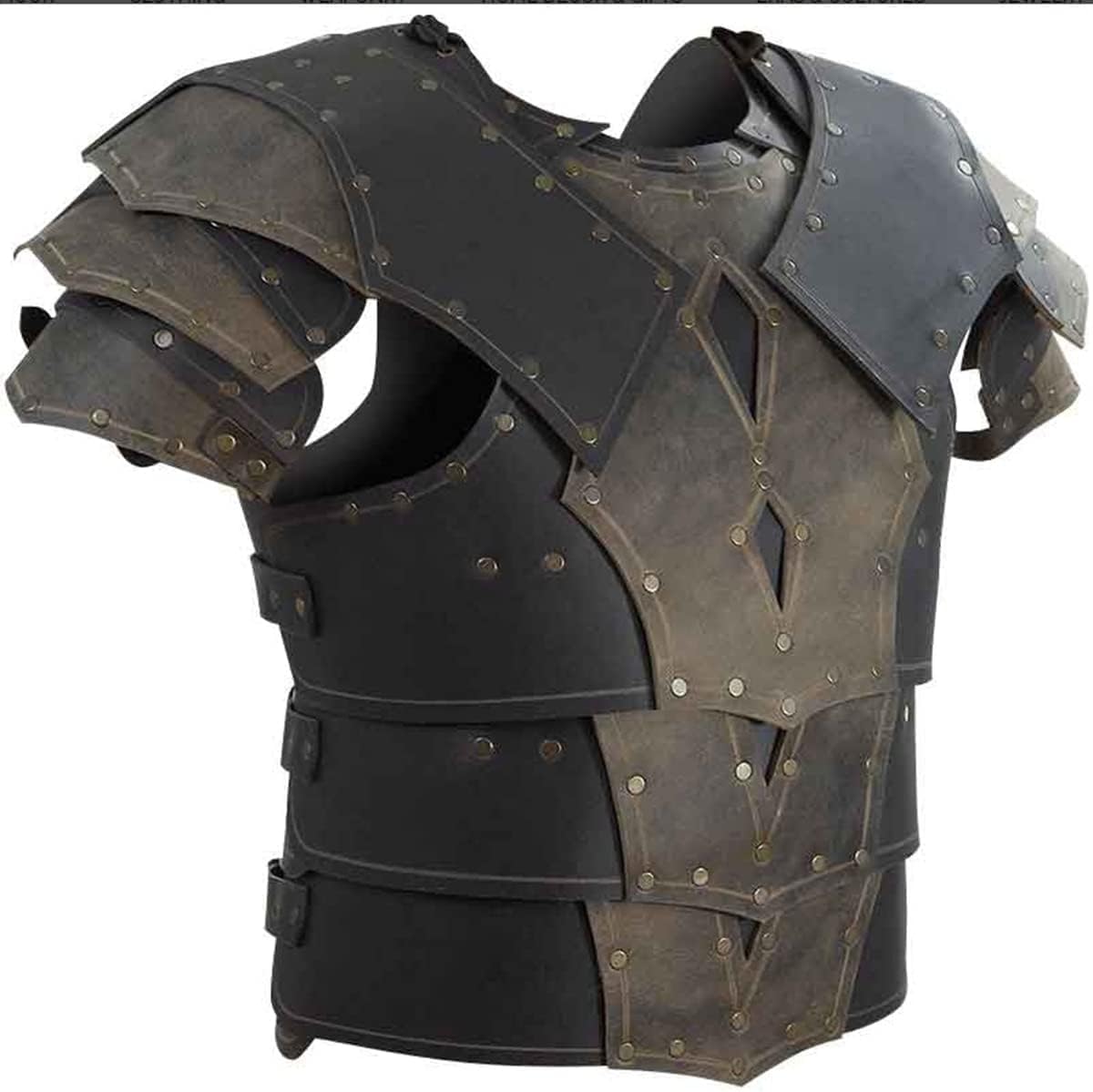 RAHBI Armatura Toracica in Pelle PU da Guerriero Medievale, Costume da Cavaliere Regolabile per Cosplay Halloween (Nero)