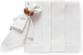 Solino Home Linen Cloth Napkins Set of 4-100% Pure Linen White Dinner Napkins 20 x 20 Inch for Christmas, New Year - Medium Weight Hemstitch, Handcrafted and Machine Washable