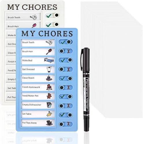 2 piezas de notas de tabla de tareas portátiles para varios niños, tabla deslizante My Chores Slider List Tableros de plan con 10 tarjetas