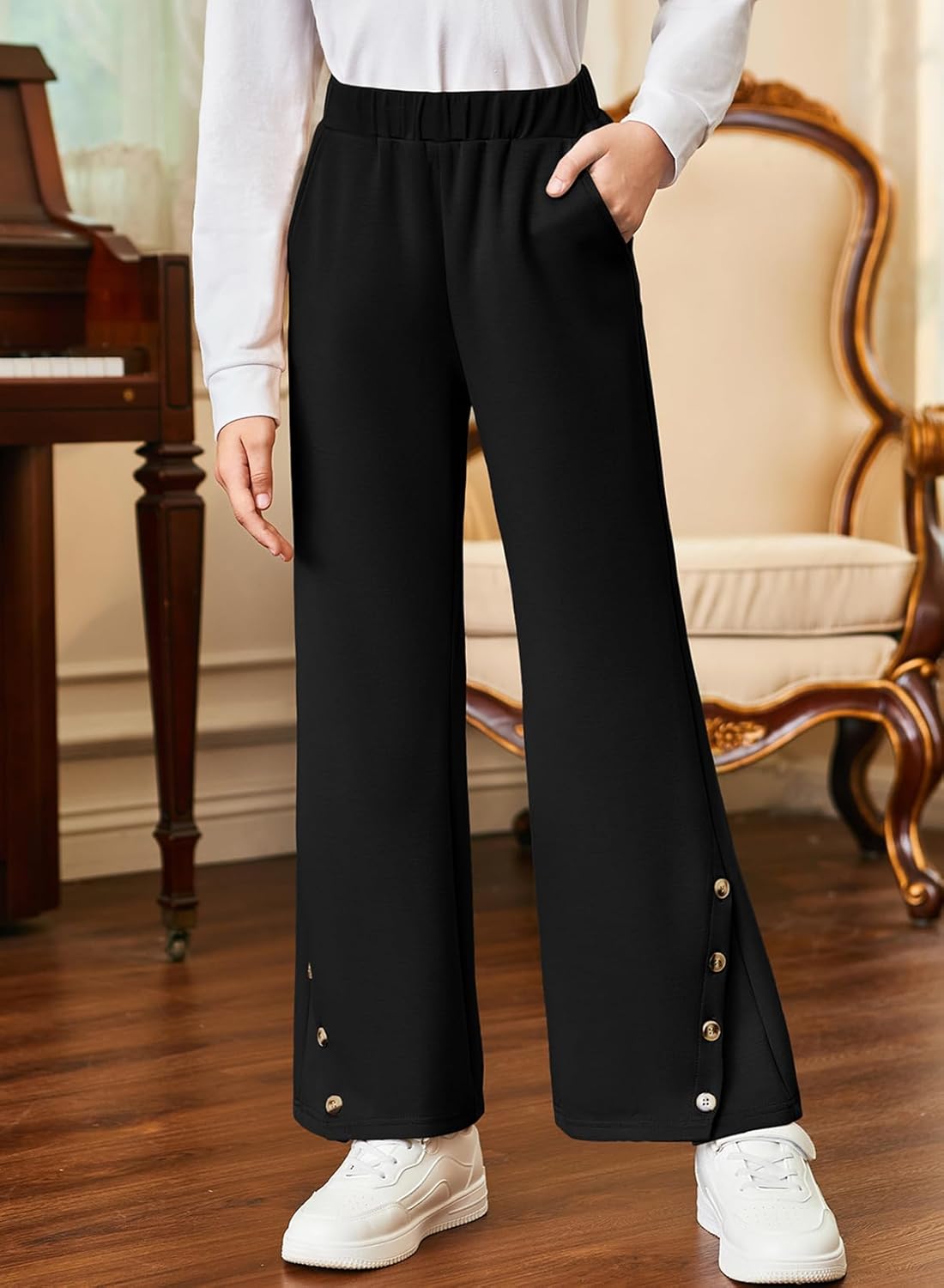 blibean Tween Girls Bell Bottom School Uniform Pants Stretchy Leggings Size 6-15 Years - Image 2