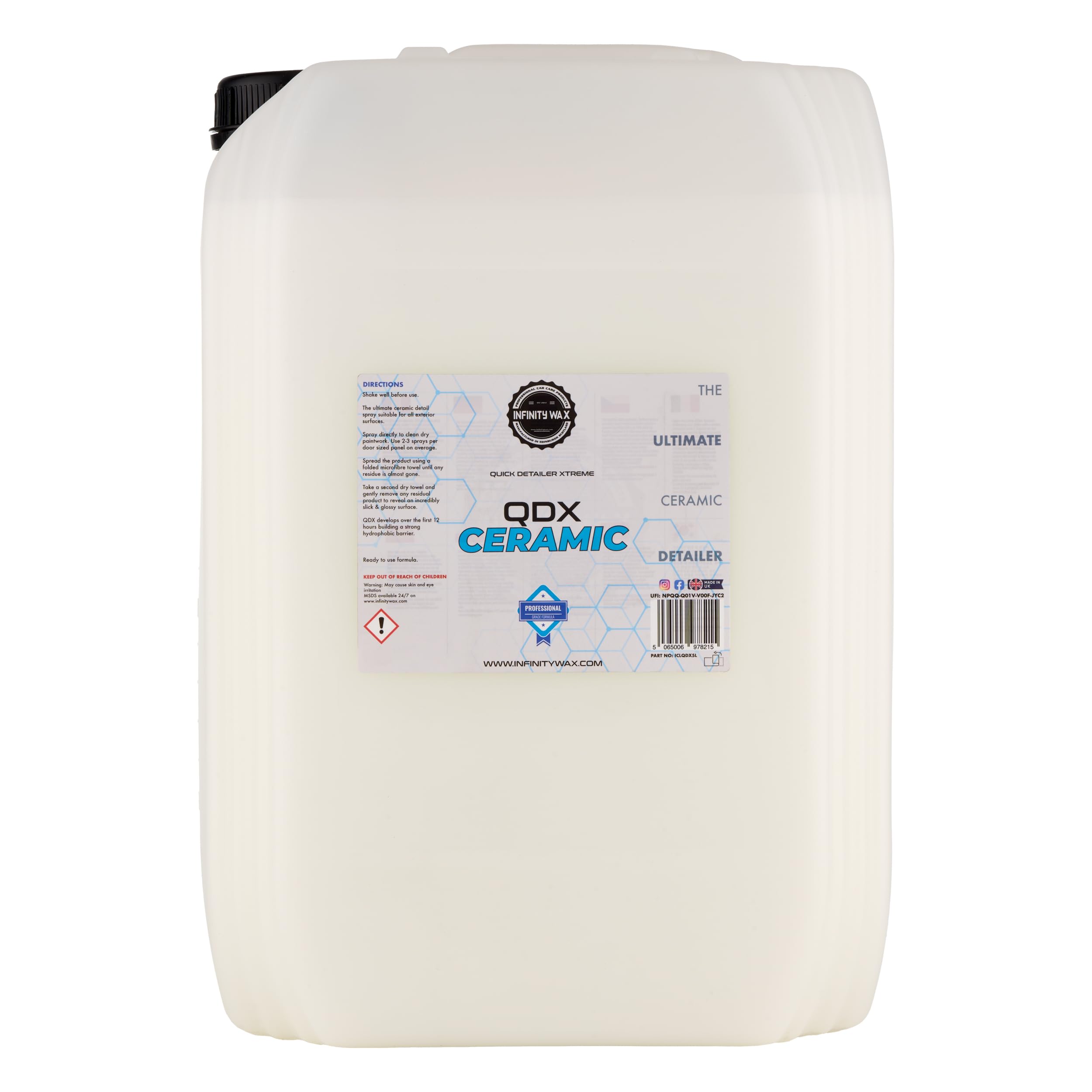 Infinity Wax QDX Ceramic Detailer 20L – SiO₂ Quick Detailer, Ultra Gloss, Slickness & Hydrophobic Protection, Trade-Size Spray Sealant Ceramic Safe, Fast Spray & Wipe Formula