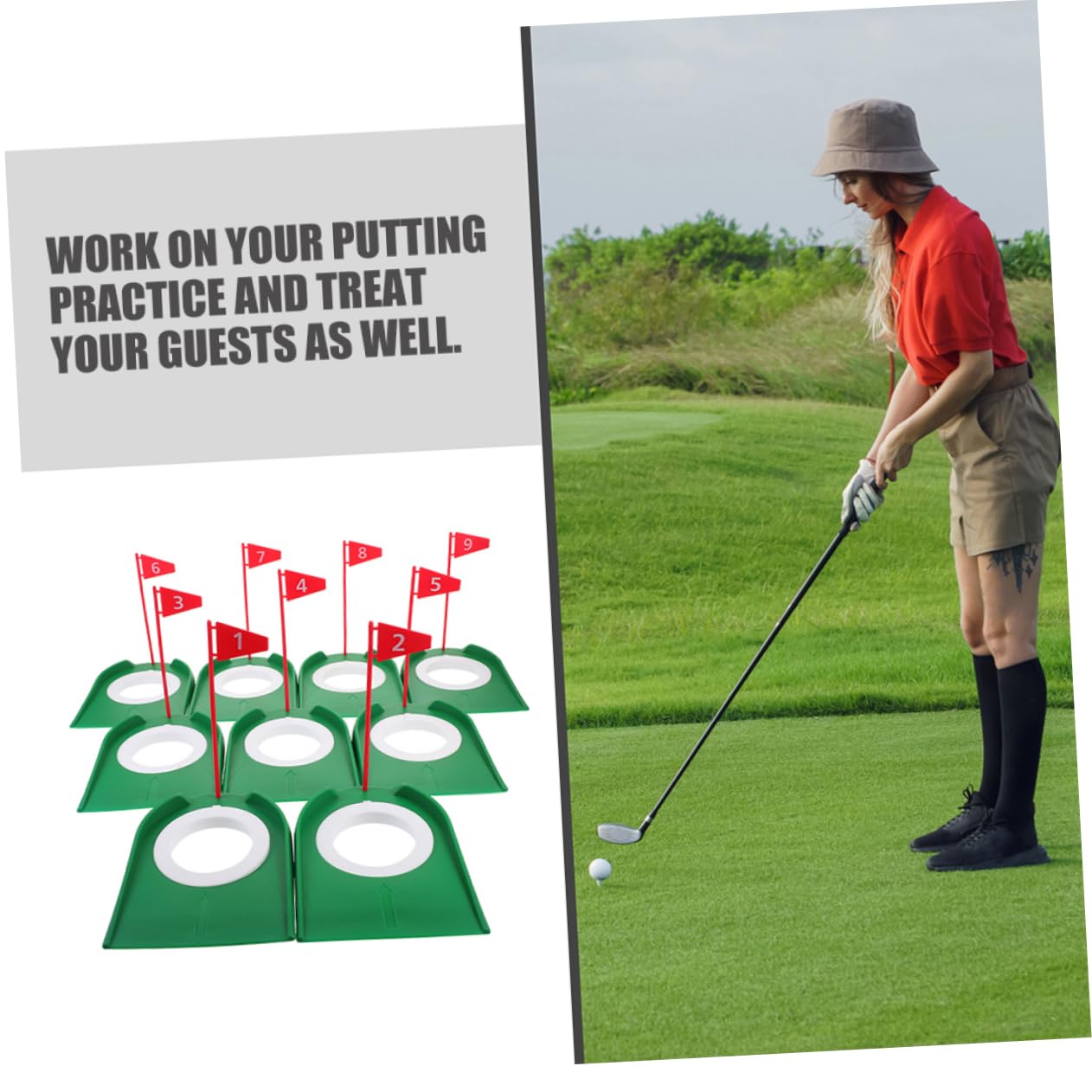 KOMBIUDA Copa y Bandera para Putting de Golf 9 Piezas Abs Verde