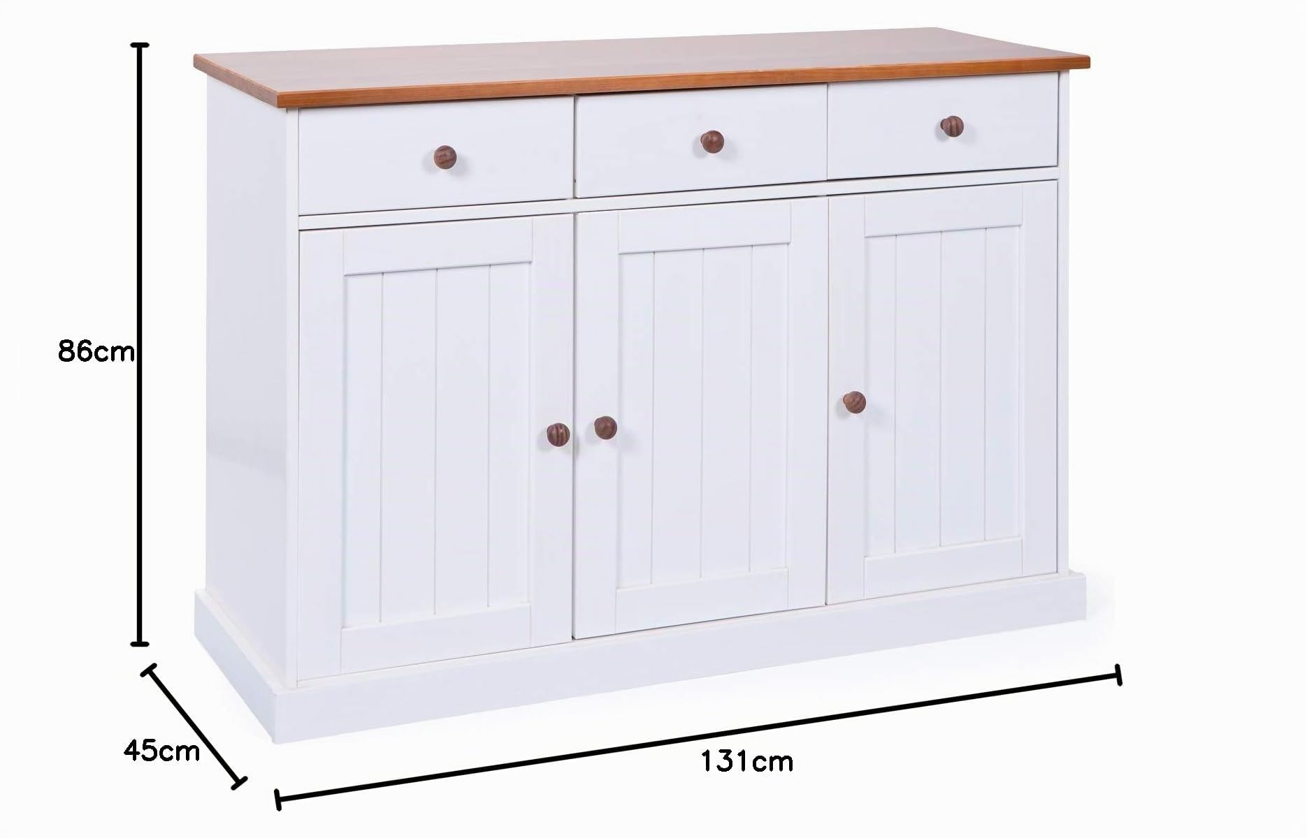 Inter Link – Kommode – Buffet – Sideboard – Kiefer massivholz – 3 Türen – 3 Schubladen – Landhausstil – Für Esszimmer – Wohnzimmer – Eingang – Westerland 4.2 - Weiß / Sepia Braun