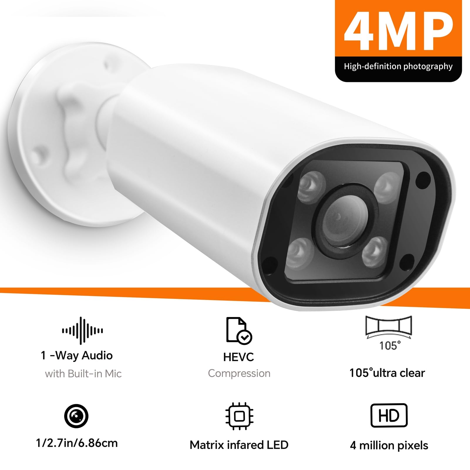 Telecamera di Sorveglianza da 4 MP con Audio Bidirezionale | Rilevamento Umano AI, Visione Notturna a Colori 30 M, PoE IP66 Resistente Alle Intemperie per la Sicurezza Interna Esterna