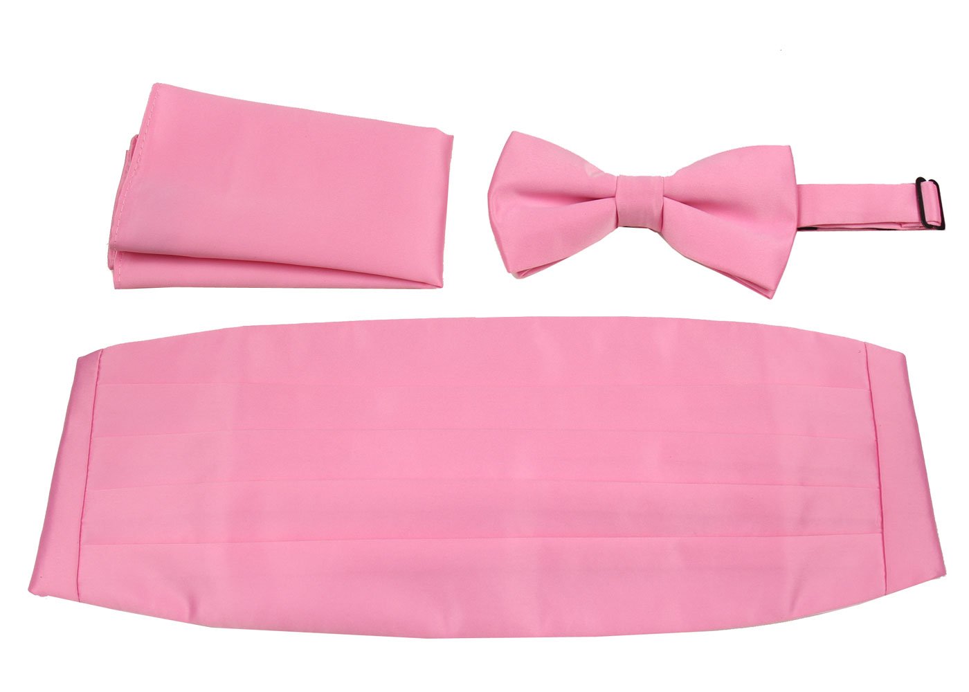 Mens Formal Woven Satin Cummerbund Pre-Tied Bowtie Hanky set - Many Solid Colors Available