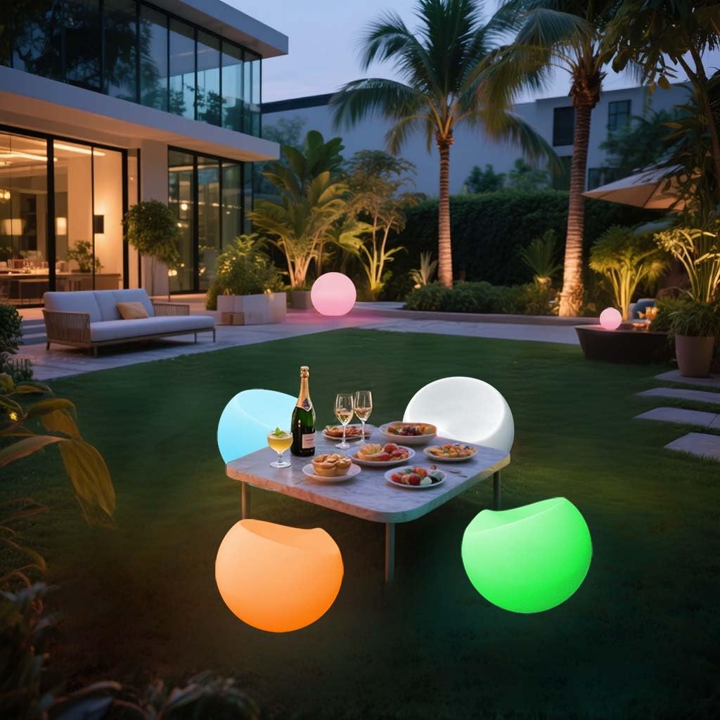 Silla LED brillante de 22 pulgadas, silla de luz LED iluminada con control remoto, asiento lateral redondo brillante de 16 colores cambiantes, taburetes bajos empotrados recargables con purpurina para 4
