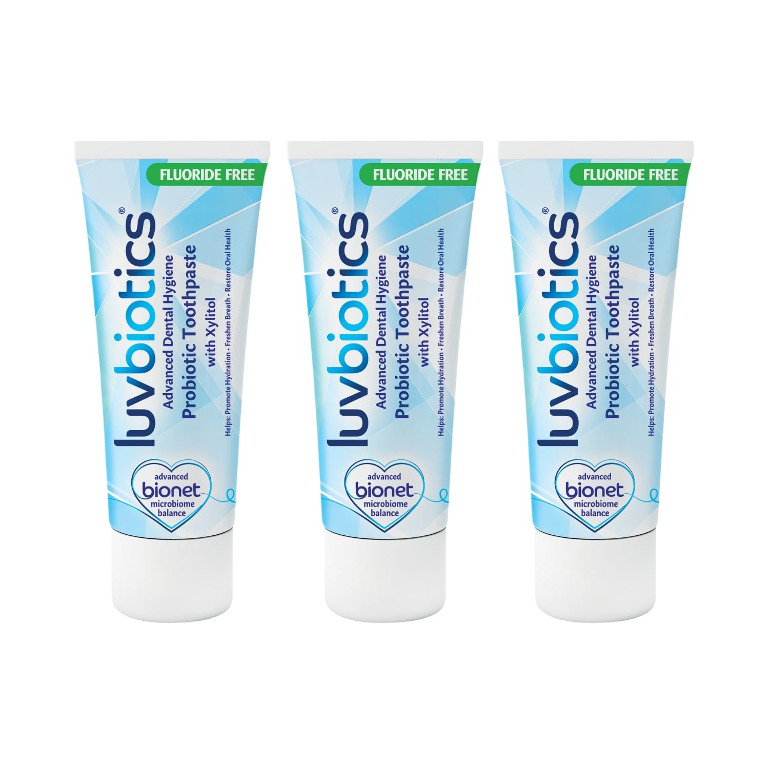 Luv Biotics Fluoride Free Toothpaste with Oral Probiotics, Xylitol & Aloe Vera - 3 x 75ml