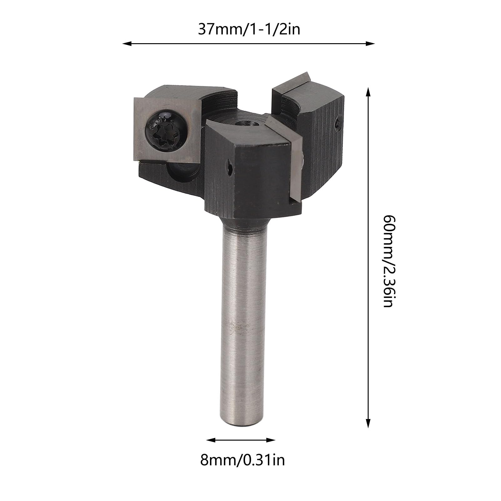 Frez do powierzchni Spoilboard Trzpień 8 mm 3 rowki 1 1/2 cala Średnica cięcia Przeciwluzowy Frez do strugania drewna do maszyn CNC i projektów związanych z obróbką drewna Stal