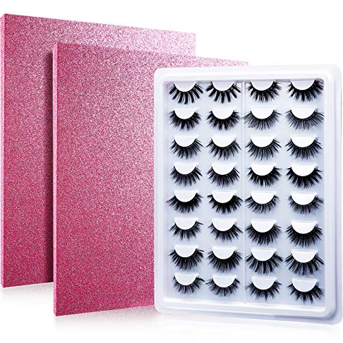 2 Pieces 16 Pairs Eyelash Storage Book Makeup Display Sample Container Glitter Lash Storage Case False Eyelash Display Box Eyelash Catalog Travel Glitter Paper for Women Girls (Purple)