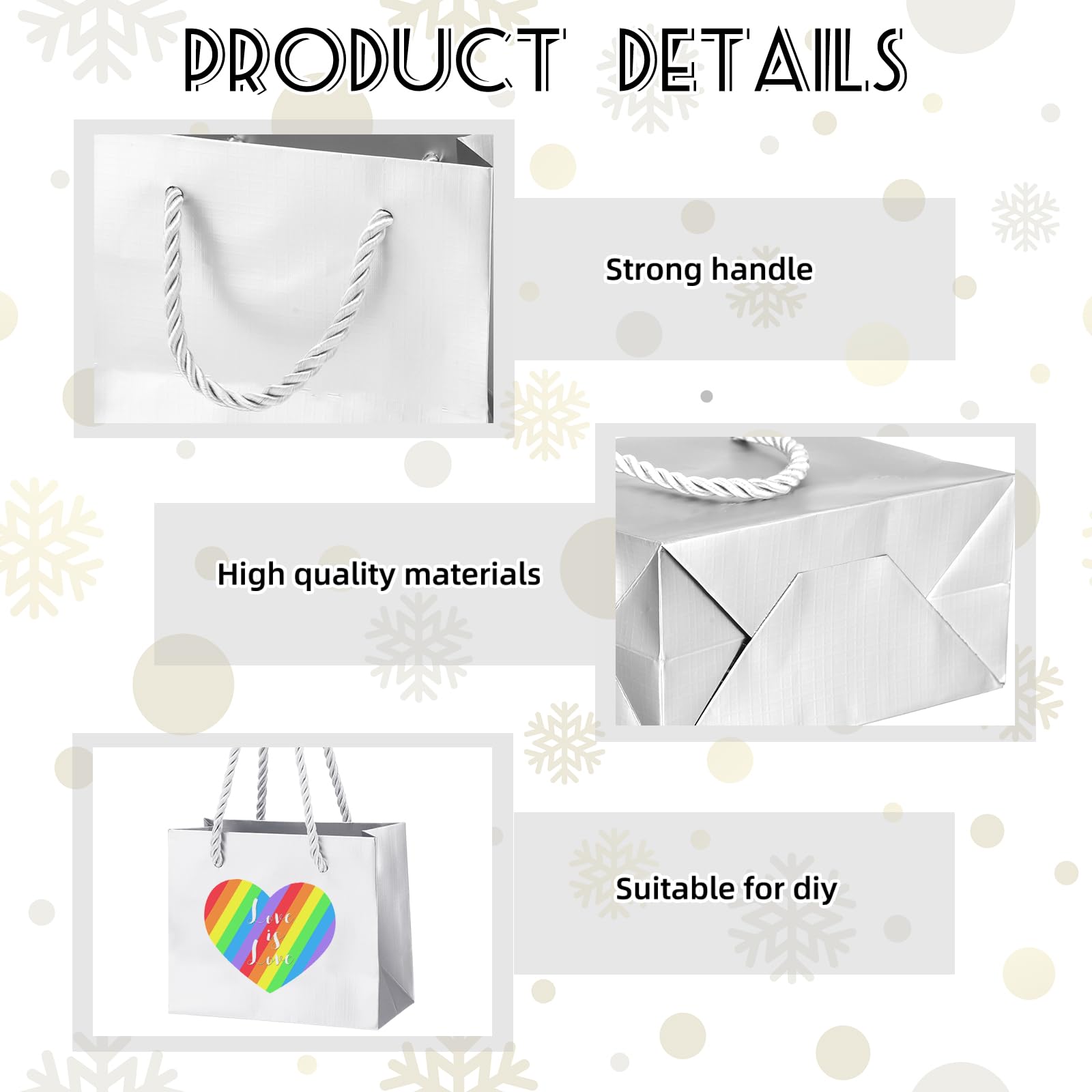 Fainne 24 Pcs Silver Mini Gift Bags with Handle Gift Card Bags Bulk Extra Small Paper Party Favor Boxes Tiny for Mother's Day Wedding Baby Shower Birthday Wrapping Supplies, 4.7 x 3.9 x 2.3 Inch