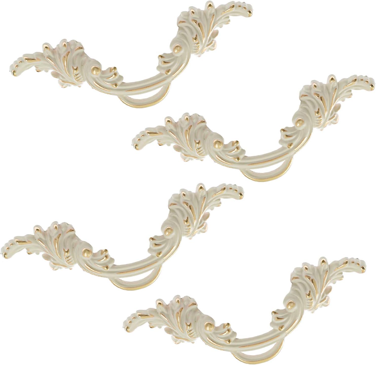 Yoohey 4 Pack 2.5" (64mm) Drawer Pull Handles Vintage Cabinet Knobs Shabby Chic Pull Handles European Style Antique Cream White Dresser Drawer Knob (White & Gold Edge)