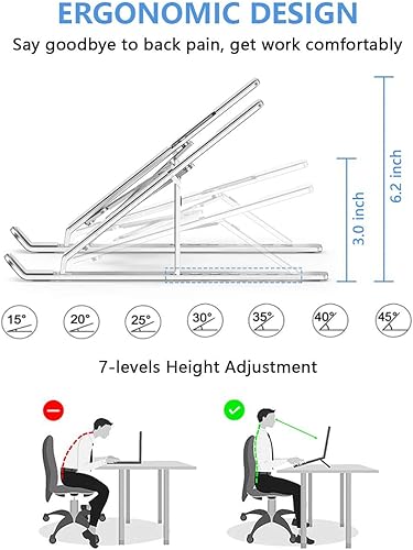 Miniatura 6 de Soporte para laptop, soporte portátil plegable de aluminio ajustable, almohadilla de silicona antideslizante completa, elevador de computadora