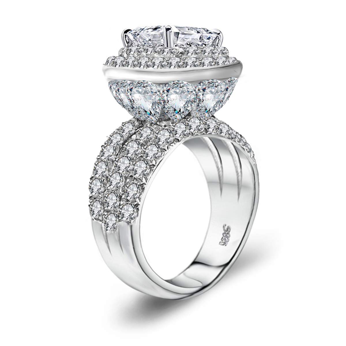 LSOOYHWomens Cluster Engagement Cubic Zirconia With Crystal Architecture Ring Platinum Plated Love Bridal Fashion Jewelry Stores (Size 6 7 8 9 10)